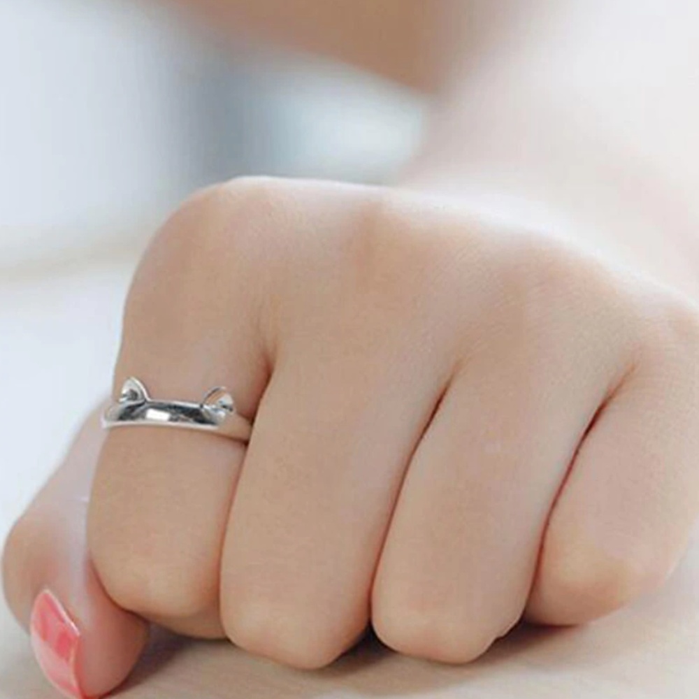 Silver plated cat ears ring